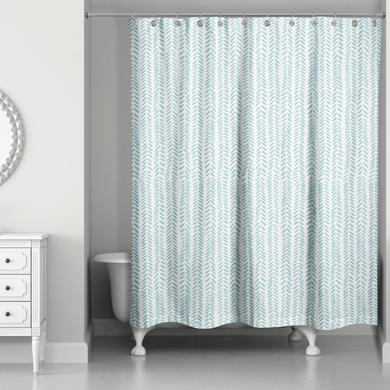  Rideau de douche géométrique simple, Blanc / bleu sarcelle