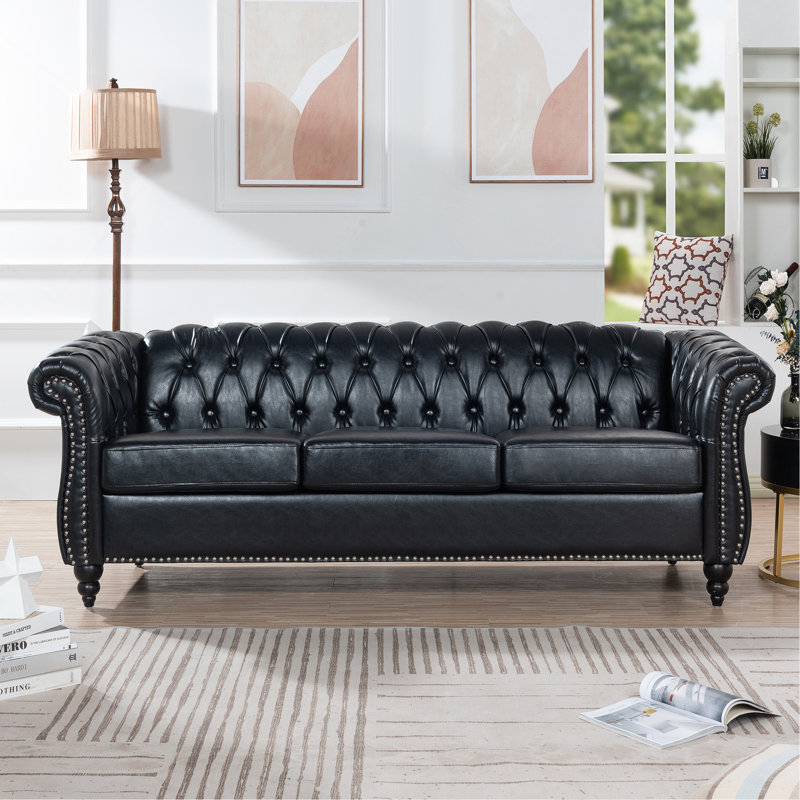 Canapé Chesterfield à accoudoirs roulés 84,65 po., Noir