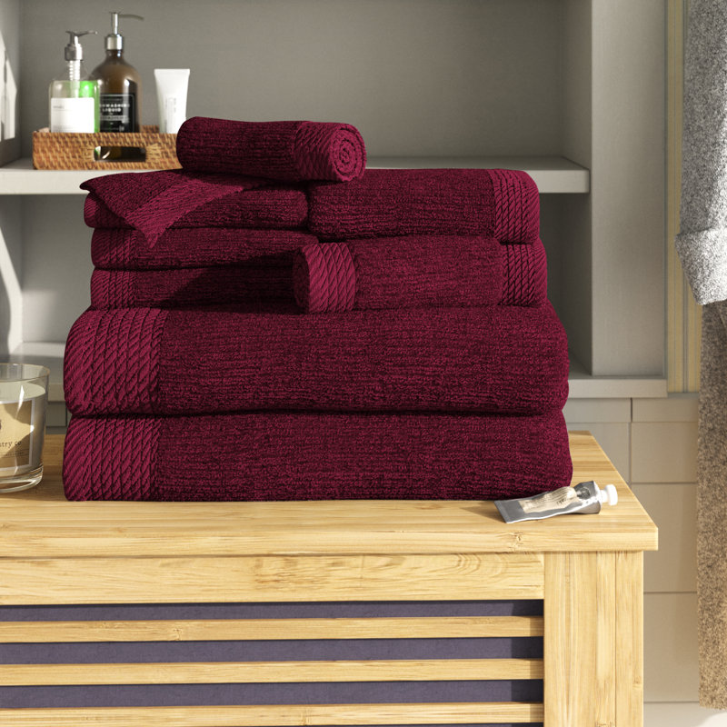 Airyonna 10-Pc Bath Towel Set - Luxurious 100% Cotton Ribbed Pile Absorbent Bathroom Set Towels, Burgundy