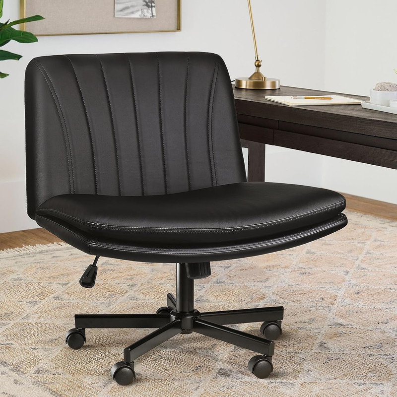 Ebern Designs Armless Office Desk Chair with Wheels,Cross Legged,Middle back Chairs for Home Office Ebern Designs Upholstery 