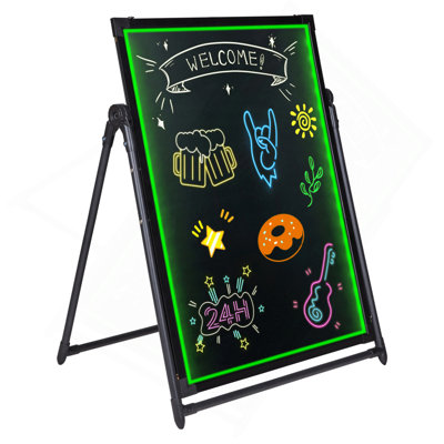 LED Message Writing Board, 32"X24" Illuminated Erasable Lighted Chalkboard, Neon Effect Menu Sign Board, Drawing Board With 8 Fluorescent Chalk Markers And Remote Contro Tested Tostandards