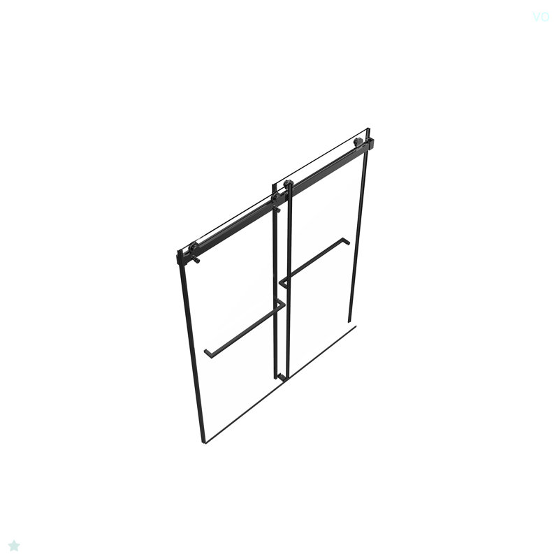 Porte de douche sans cadre de 56 à 60 po x H 76 po, porte de douche coulissante double, cabine de douche en verre trempé transparent de 3/8 po (10 mm) avec rail carré, couche facile à nettoyer double face, avec tampon