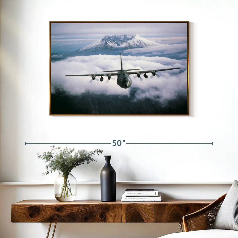 Avion militaire, Cadre flottant doré, 37 po x 25 po