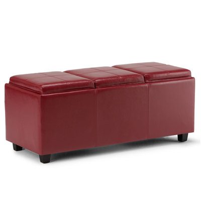 Avalon 42"W Upholstered Storage Ottoman with 3 Flip-Over Serving Trays