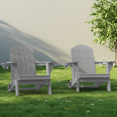 Dauji Oversize Adirondack Chair Weather-Resistant Foldable Patio Chair Wood Texture Fire Pit Chair With Cup Holder