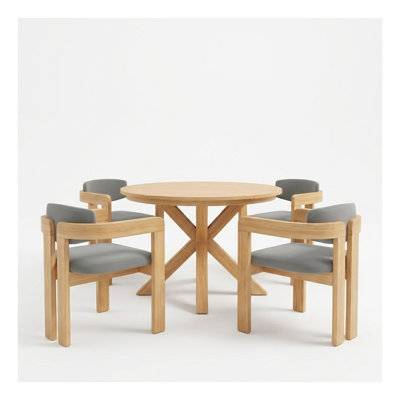 Table de jardin ronde de 113 cm (44,5 pouces), en bois d'acacia de qualité supérieure, avec piètement en forme de X, idéale pour le jardin et la terrasse.