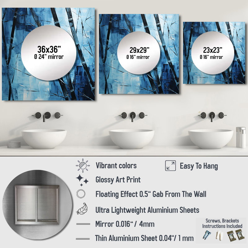 Grand miroir carré en bambou Kamilo - Serenity In Wild Blue Bamboo III, 29 po x 29 po
