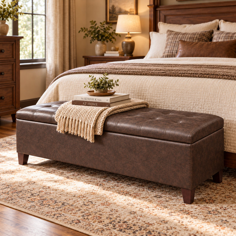 Banc de rangement en simili cuir Loggins, Chocolate Brown