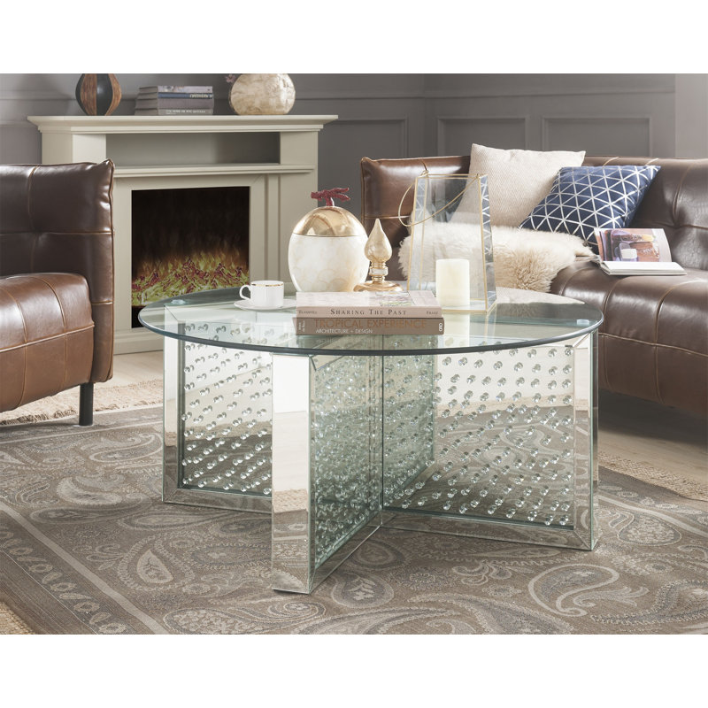 Table basse Nysa avec miroir et faux cristaux (table basse seulement)