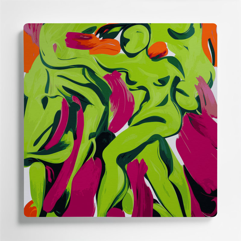 Art mural abstrait en métal vert 22 figuratif, H 12 po x l 12 po