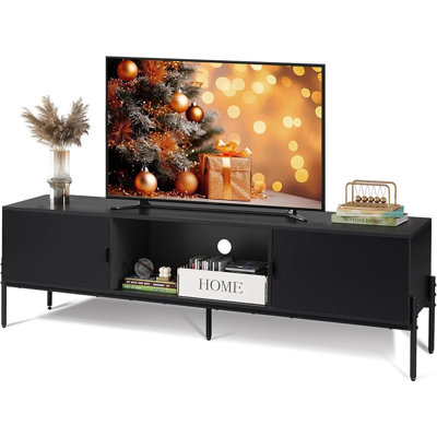 Meuble télé moderne pour téléviseur de 65 pouces, centre de divertissement de style Mid-Century avec rangement, console de télévision avec tablette ouverte et 2 armoires pour la chambre à coucher et le salon