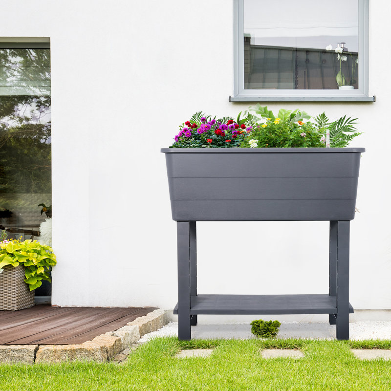 Oversized Self-Watering Outdoor Planter Box and Raised Garden Bed with a Adjustable Storage Shelf