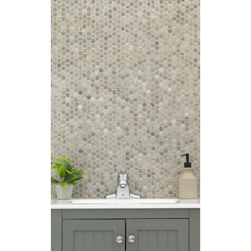 Montessa Penny Round 12 in. x 12 in. Glossy Glass Mosaic Wall Tile, Sora