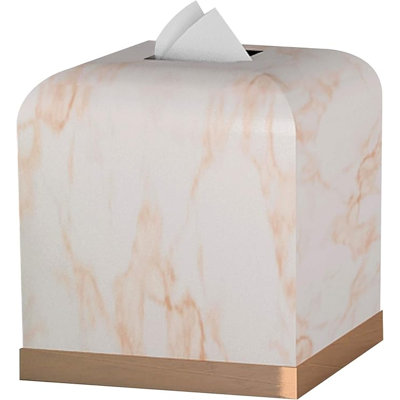 Couvre-boîte à mouchoirs, porte-boîte à mouchoirs carré en résine pour comptoir de meuble-lavabo, commode de chambre à coucher, finition blanc / cuivre