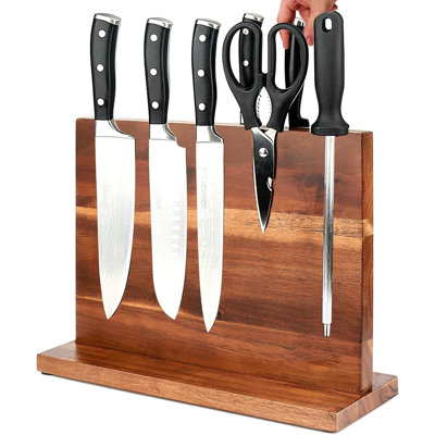 Double-Sided Magnetic Acacia Wood Knife Stand, Countertop Knife Organizer Holds Up to 12 Knives