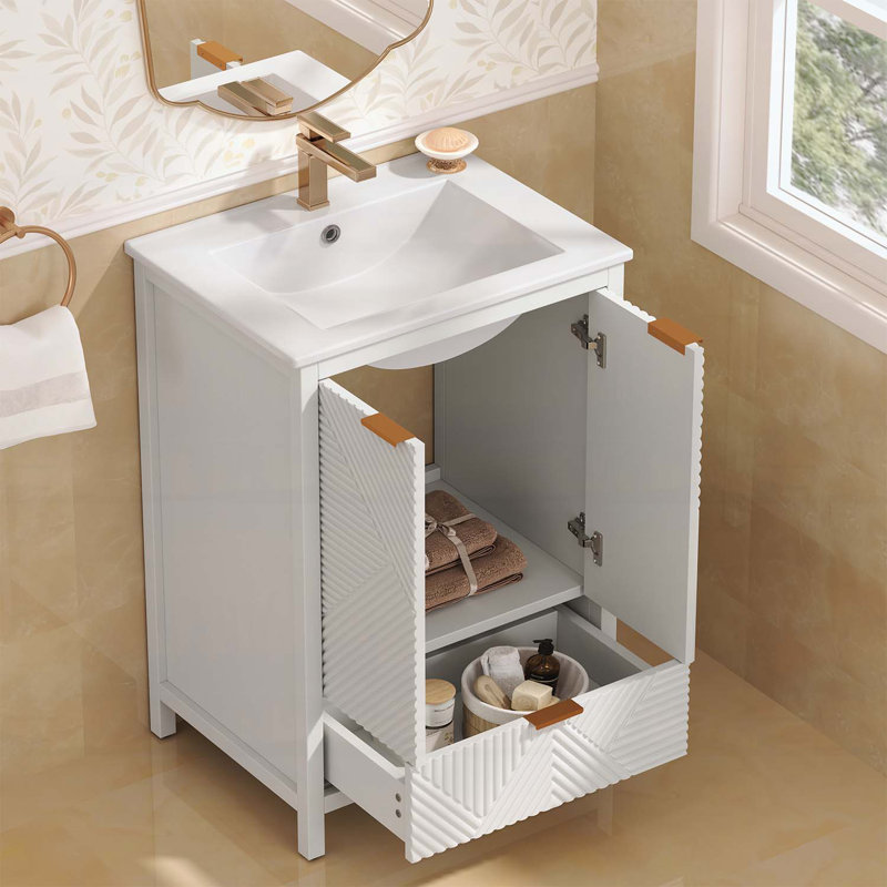 Meuble-lavabo moderne 24 po avec lavabo, Blanc