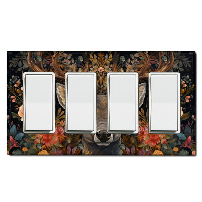 Plaque murale standard à 4 interrupteurs à bascule Elegant Wild Deer Forest Flowers