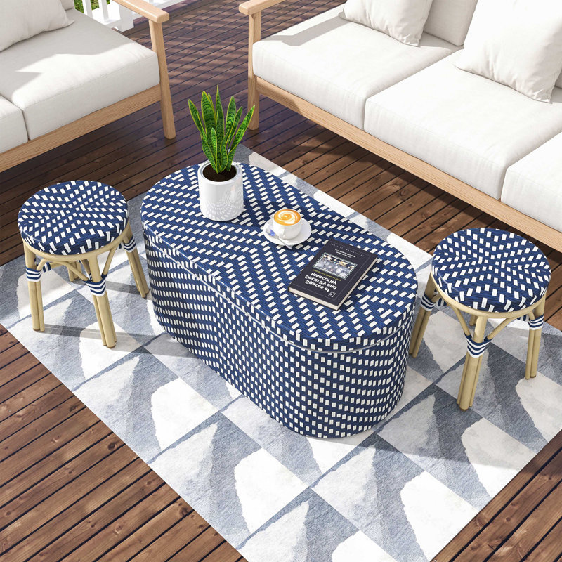 Ensemble bistro extérieur L 39,25 po Nassene, Bleu marine/blanc