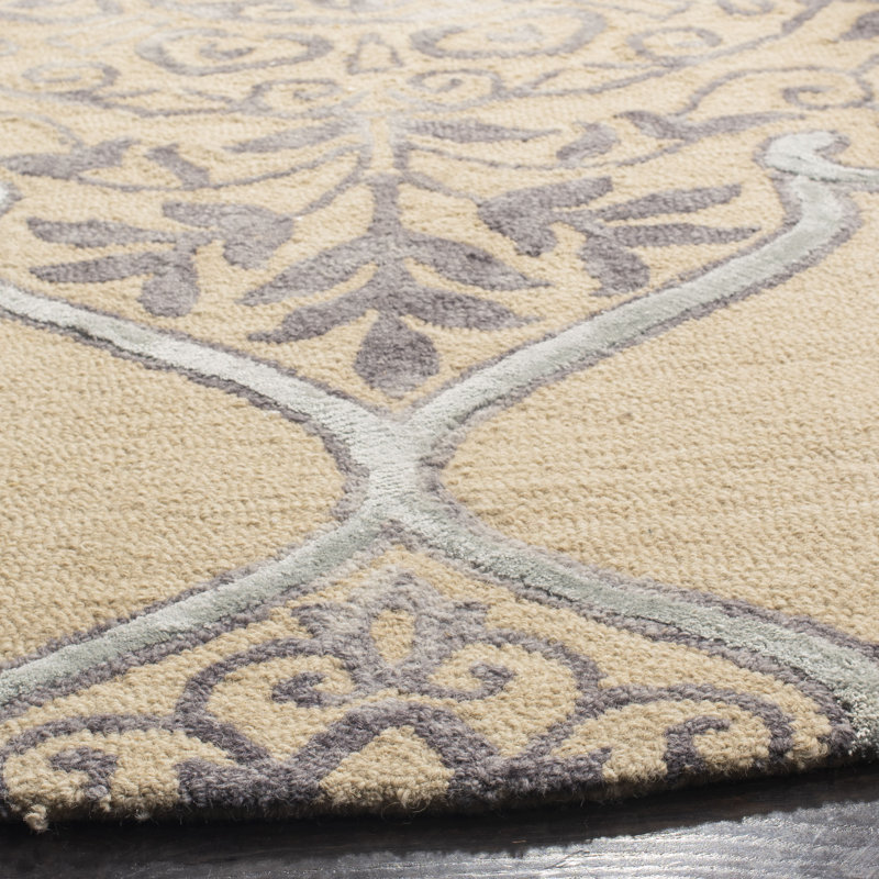 Pimentel Hand Tufted Wool/Cotton Geometric Rug in Blue/Beige, Round 7'