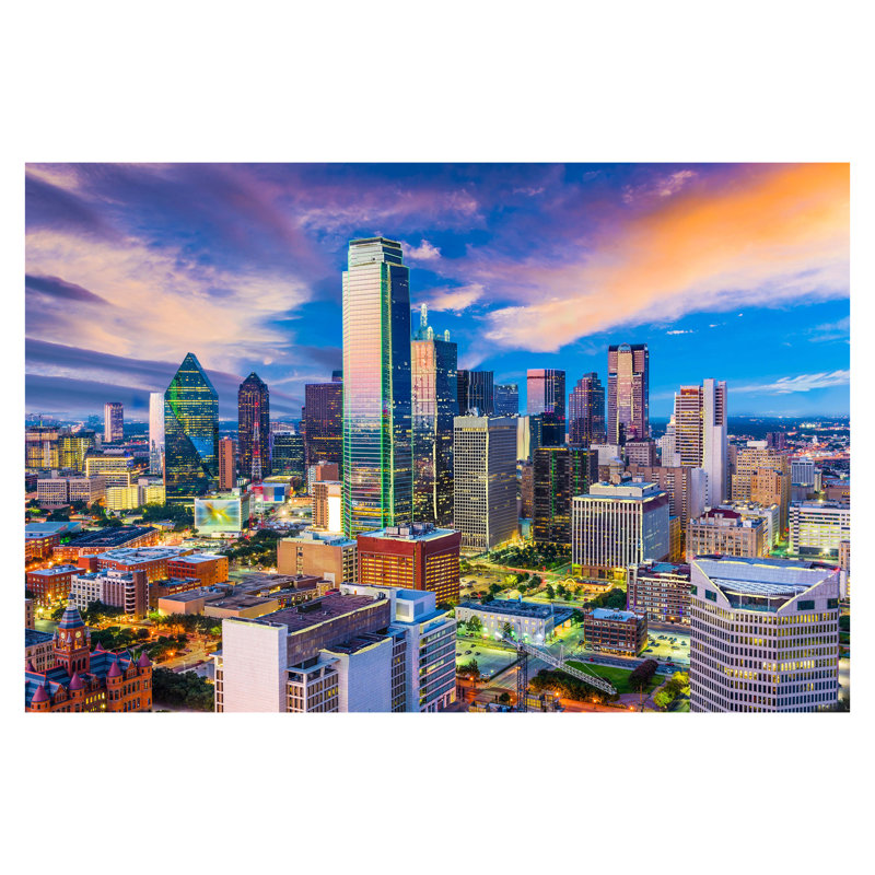 Art mural en verre trempé sans cadre Vivid Dallas Skyline - 40 po x 60 po