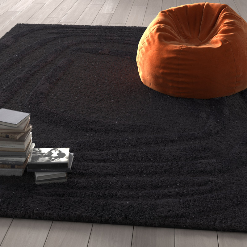 Tapis noir tissé à la machine Amberjo, Rectangle 9 pi x 12 pi