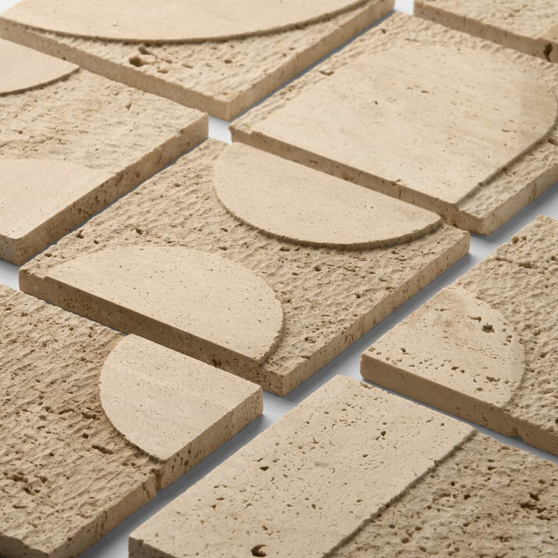 Trevino Carved 4x4 3D Unfilled Polished and Honed Travertine Stone Tile
