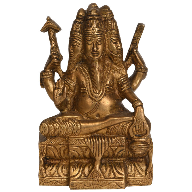 Statue de dieu créateur Brahma fabriquée à la main en laiton de 5 po - Figurine de dieu védique traditionnel à quatre têtes pour temple intérieur et décor spirituel