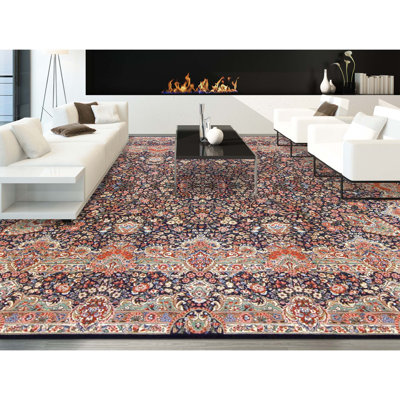 Tapis bleu marine de haute qualité noué à la main