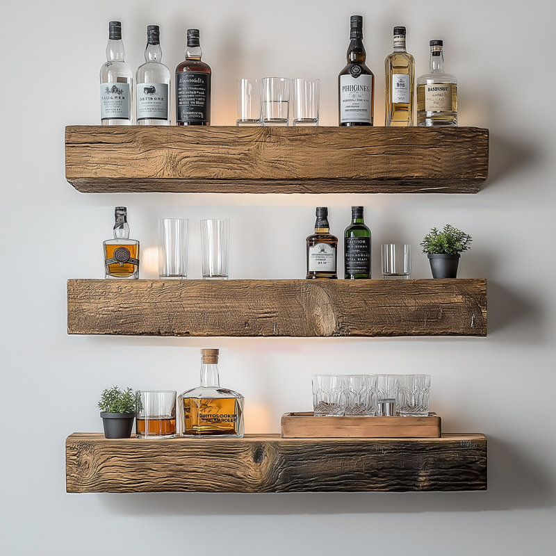 Rustic Decorative Wooden Wall Shelf (3 Pieces), Solid Wood, 5.1 x 23.6 x 4.3 inches | 100% Solid Wood Construction, Easy Wall Mounting | Perfect for Traditional Home Décor, Stylish & Functional Storage Solution