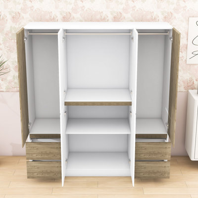 Armoire 6 portes à deux tons avec 4 tiroirs et rails suspendus