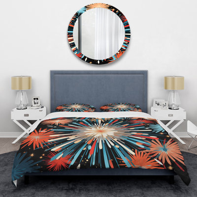 Blue And Yellow Fireworks Illumination 1 - Fireworks Duvet Cover Set