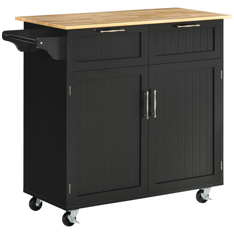 41" Modern Rolling Kitchen Island On Wheels, Black