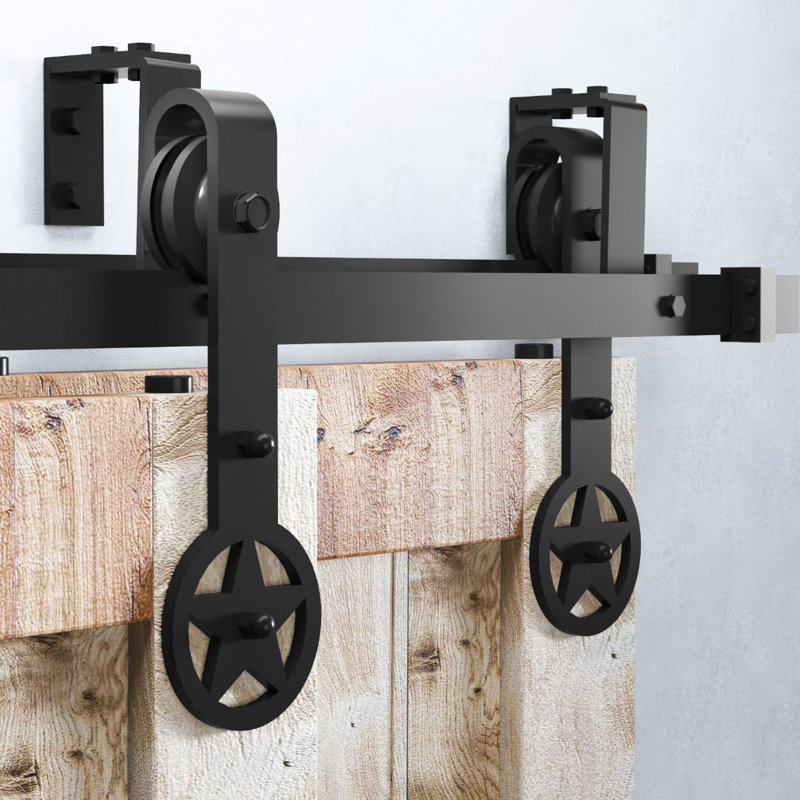 Ensemble de quincaillerie de porte de grange à deux voies et à double rail de style étoile noire (porte non incluse), 60 po