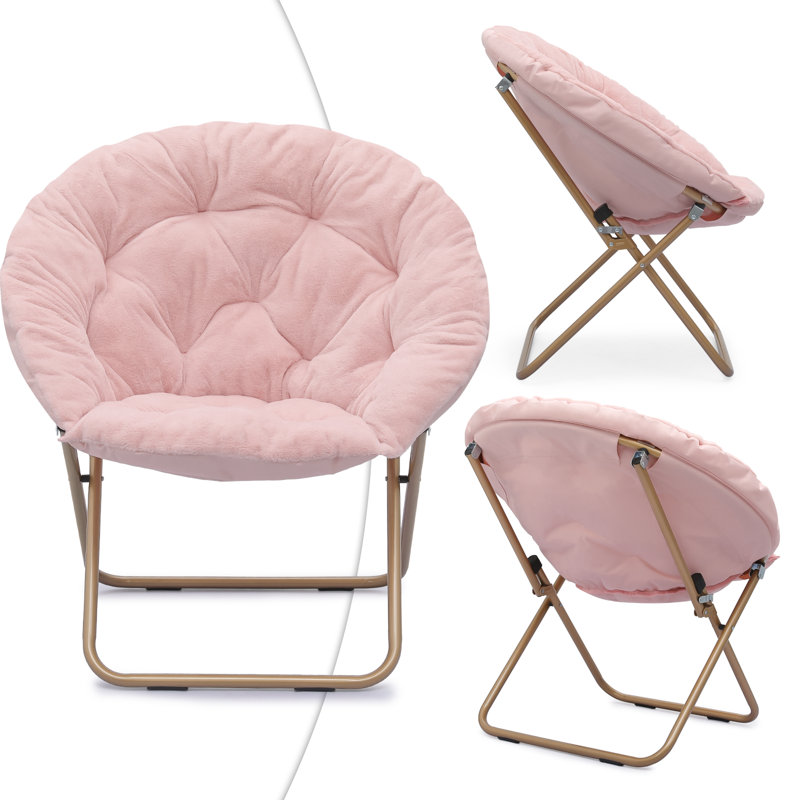 Fauteuil d'appoint pliant avec repose-pieds Marquice, Fourrure synthétique rose