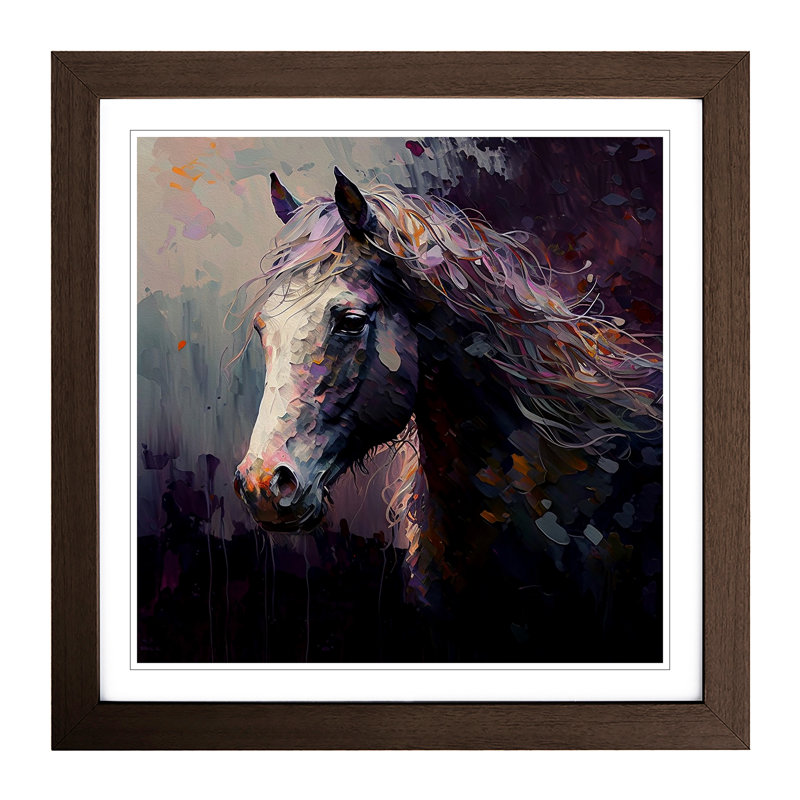 Pony Impressionism - Single Picture Frame Print on Wood, Walnut