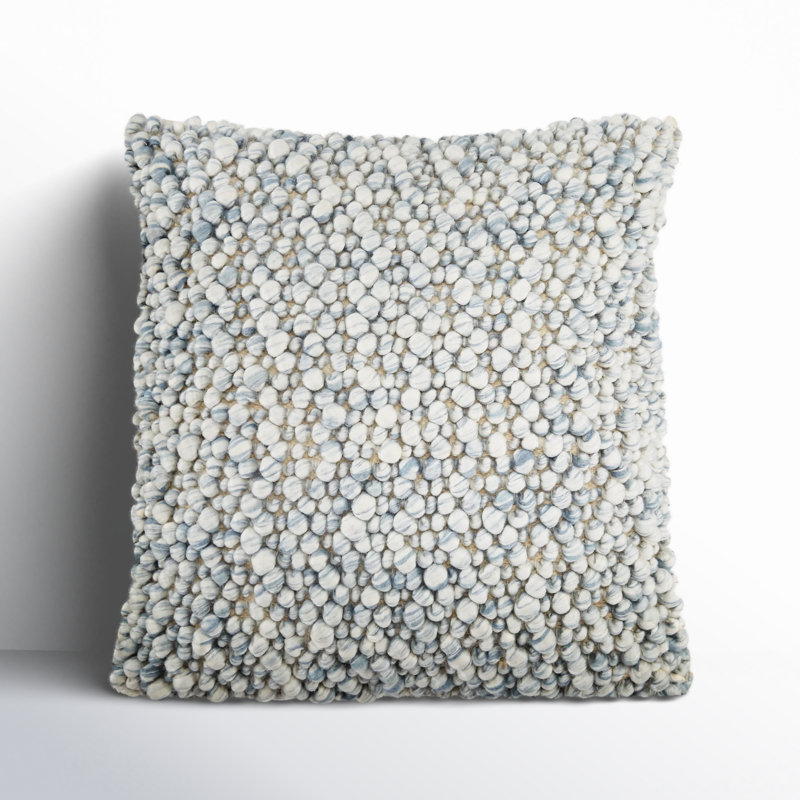 Turtledove and Stone Blue Embroidered Wool Blend Throw Pillow