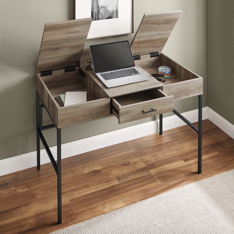 Heger Metal Base Writing Desk, Gray Wash
