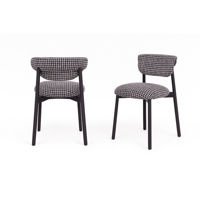 Houndstooth Upholstered Wood-look Metal Frame 2pc Dining Chairs, Black, Black