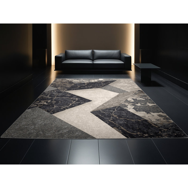 Tapis géométrique moderne gris lavable à la machine Penola, 7 x 10