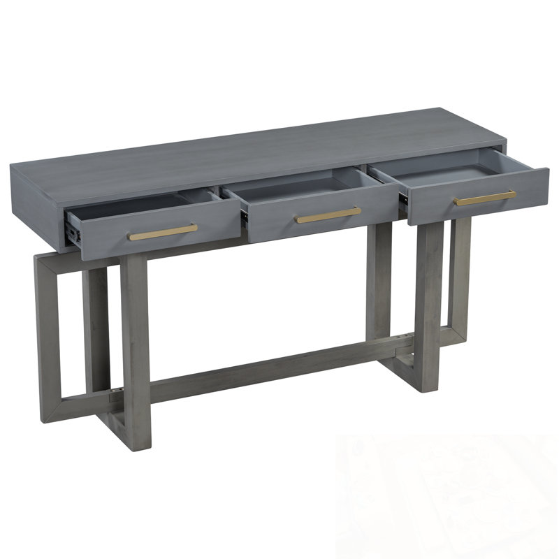 Console en bois avec trois tiroirs, Gris antique