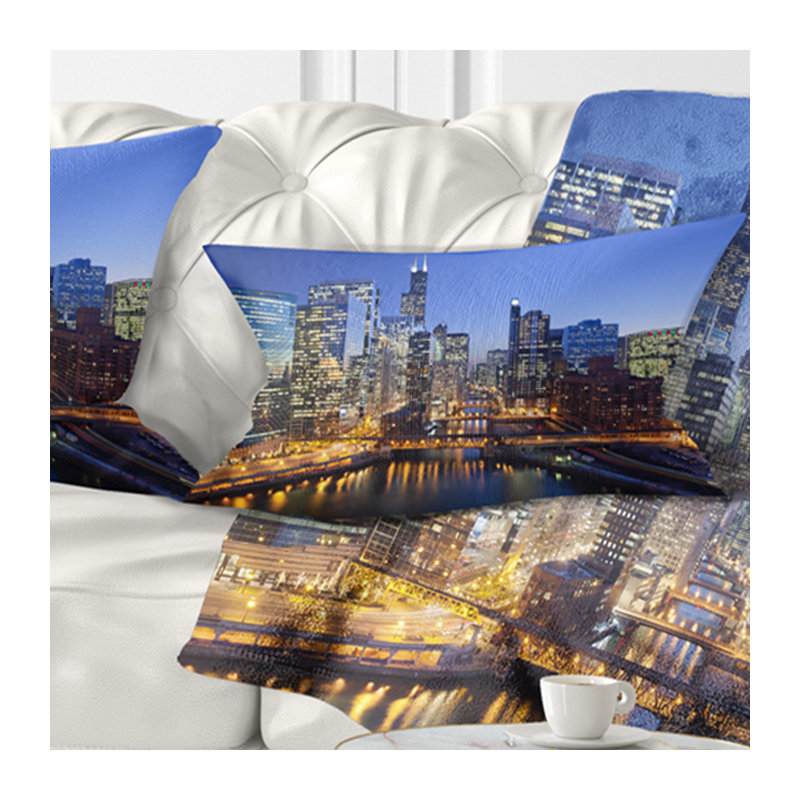 Oreiller chicago river avec ponts au coucher de soleil cityscape, Rectangle 12 po x 20 po