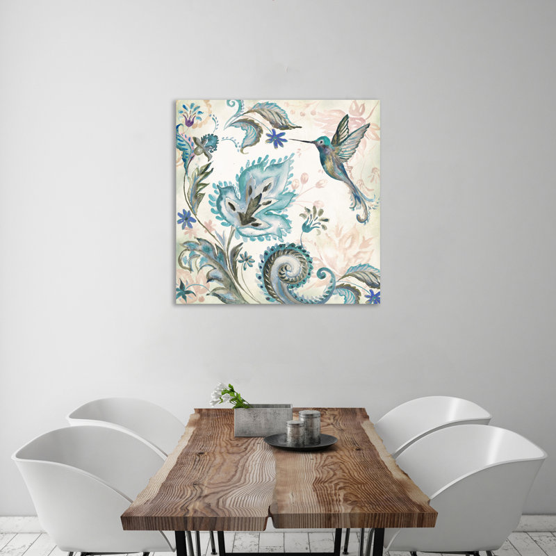 «Boho Blue Hummingbird II», toile tendue par Charlton Home®, H 48 po x l 48 po x P 1,5 po
