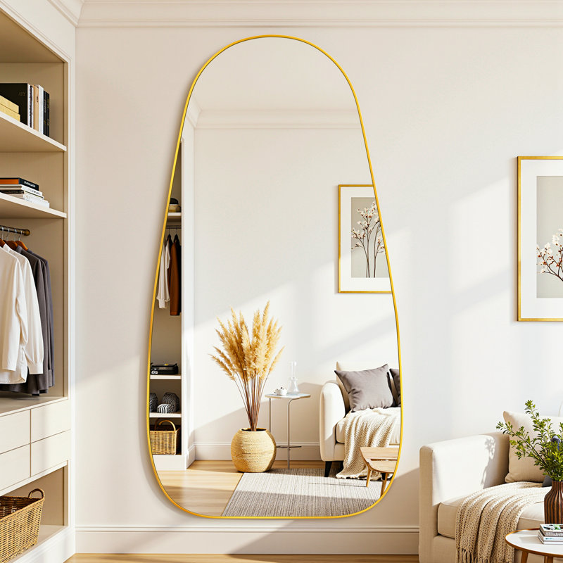 Full Length Floor Mirror With Stand,tear Drop Style For Bedroom Living Room Entryway, Black, 76" x 36"