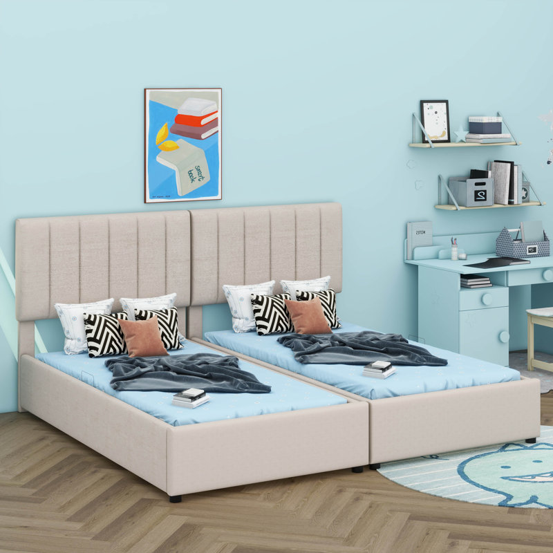 Lit plateforme luxueux avec rangement hydraulique, Beige