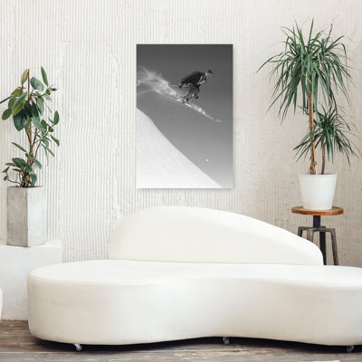 1950, homme, ski, descente, pente, saut, dans, air, skis, sports, neige, hiver, classique, rétro, rétro, hiver, paysage, art mural