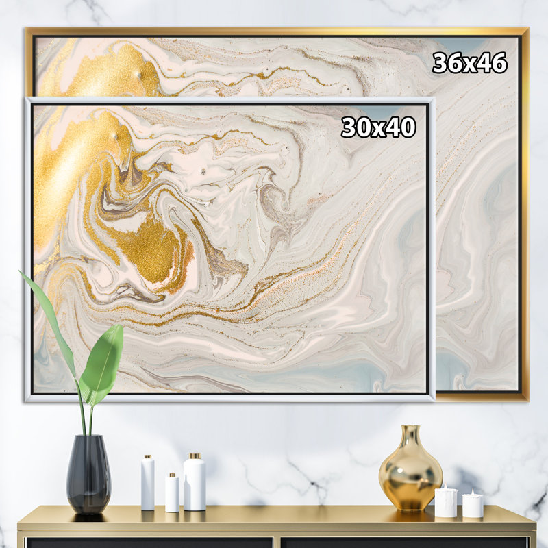 Pastel and Gold Glitter Marble - Reproduction d'art sur toile encadrée, H 36 po x l 46 po, Reproduction avec cadre flottant
