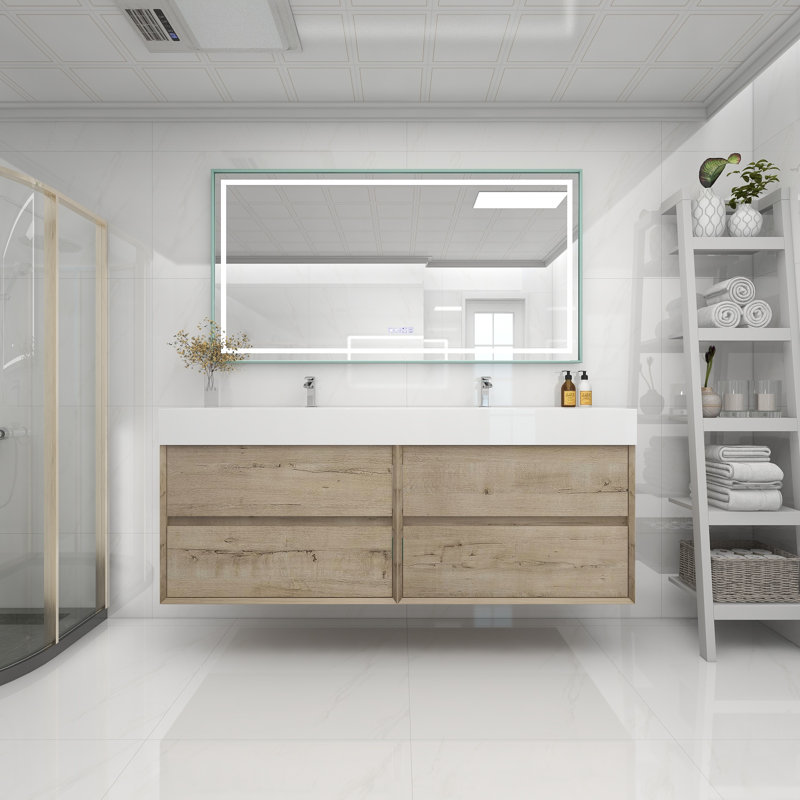 Meuble-lavabo double 72 po, Chêne blanc