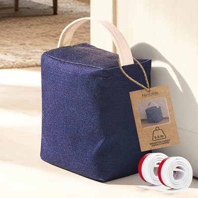 Weighted 5.5 Lb Door Stopper With Non-Slip Base & 2 Draft Blockers - Soft Cotton-Linen Fabric, Quiet Floor Safe Design For Kids & Pets, Neutral Colours For Home, Bedroom & Outdoor Use