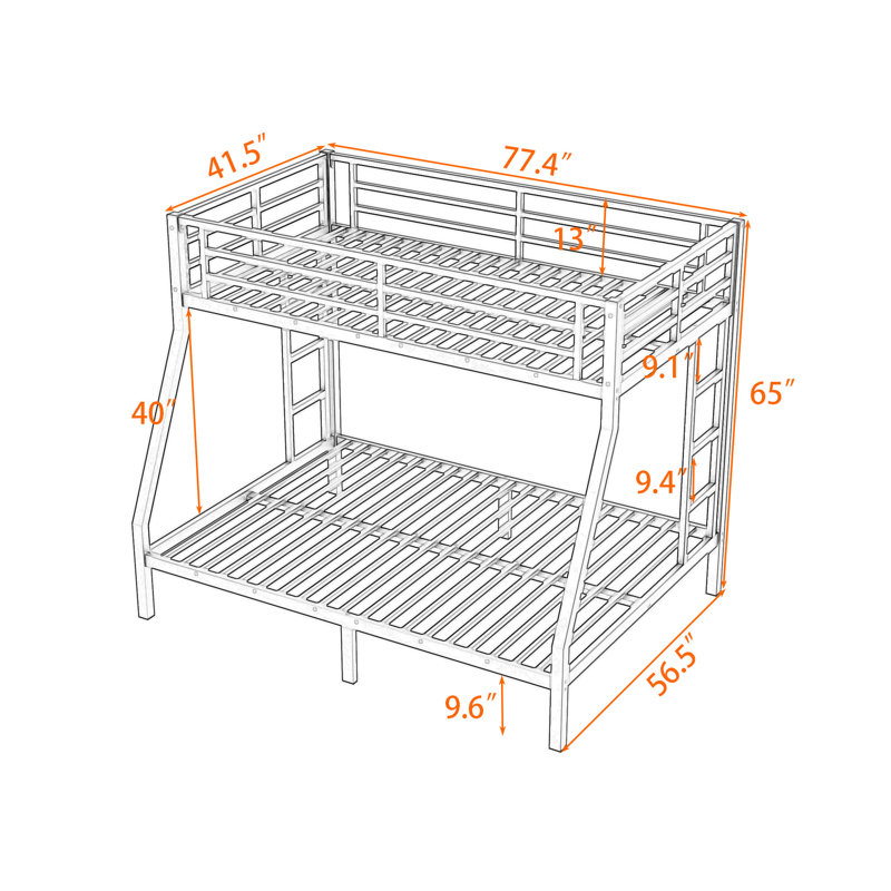 Metal Frame Bunk Bed With Slats And Ladder, Black, Twin Over Full