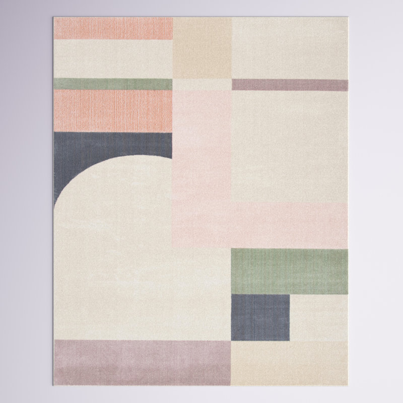 Tapis géométrique beige / rose / bleu foncé Anais, Rectangle 4 pi x 6 pi